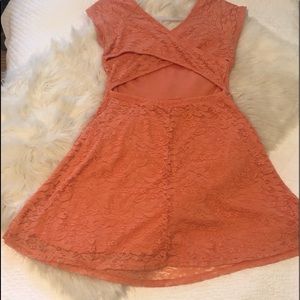 Orange cross back flow lace short dress
